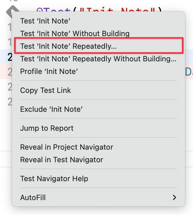 在 Xcode 的測試上面按右鍵,選 Test Repeatedly…