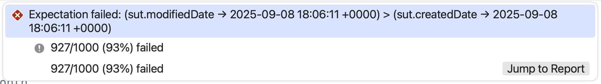 錯誤結果顯示,有 93% 的情況 modifiedDate 並沒有 > createdDate。