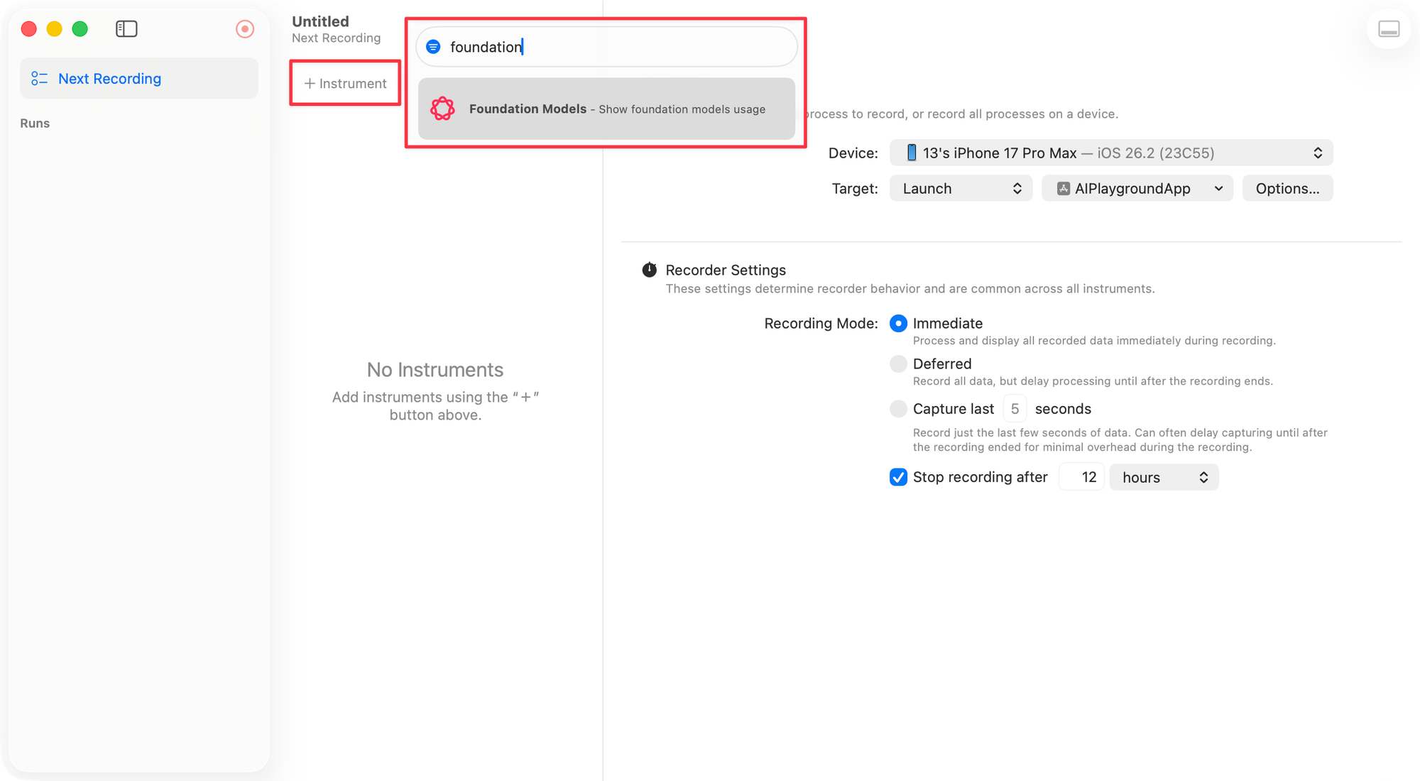 新增 Foundation Models Instrument
