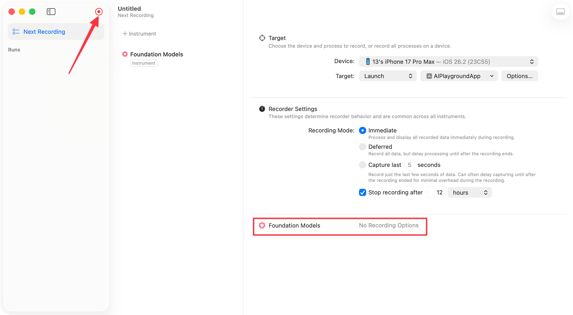 按下 Record 按鈕，開始執行